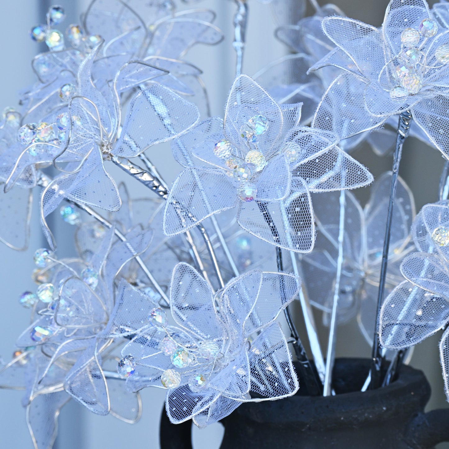 Handmade Sheer Mesh Crystal Flower Branch Picks  K149