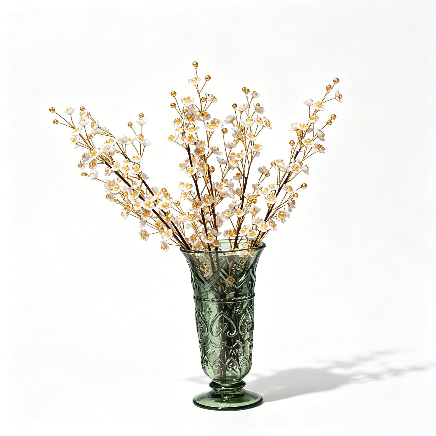 Single Stem White & Gold Crystal Plum Blossom Artificial Flower K70