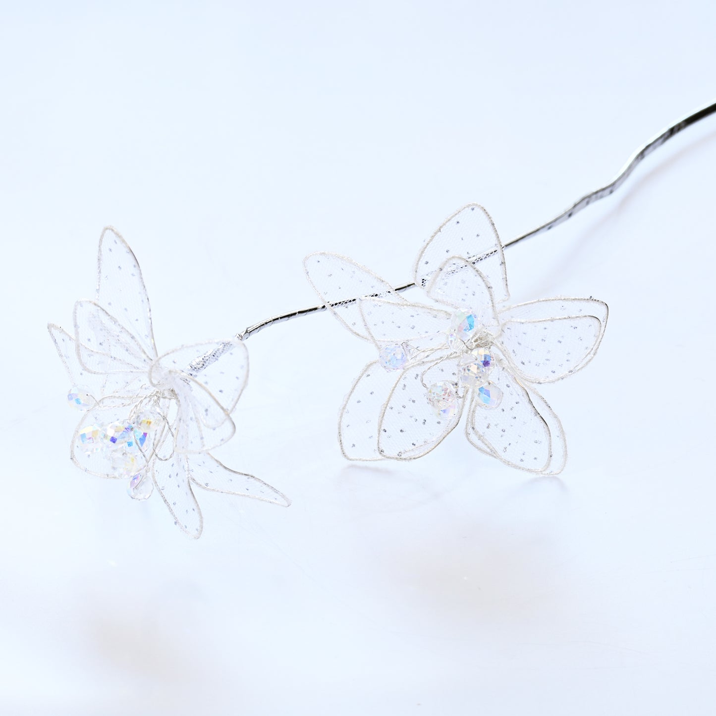 Handmade Sheer Mesh Crystal Flower Branch Picks  K149