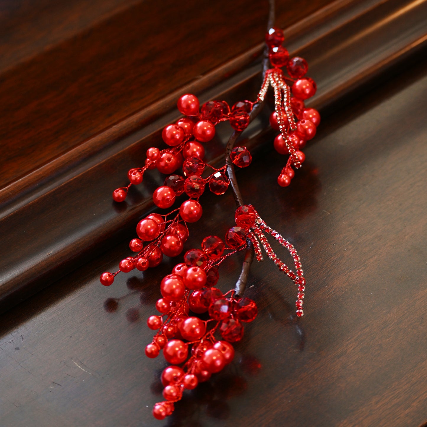 Handmade Pearl & Glossy Red Berry Artificial Branch Picks K125