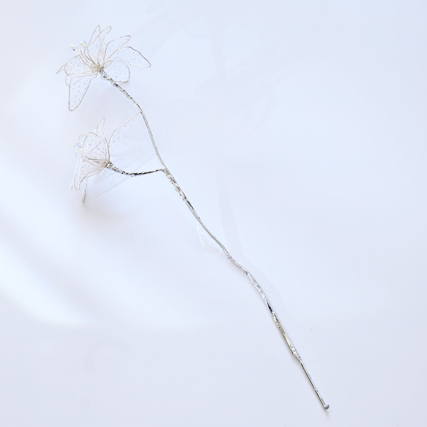 Handmade Sheer Mesh Crystal Flower Branch Picks  K149