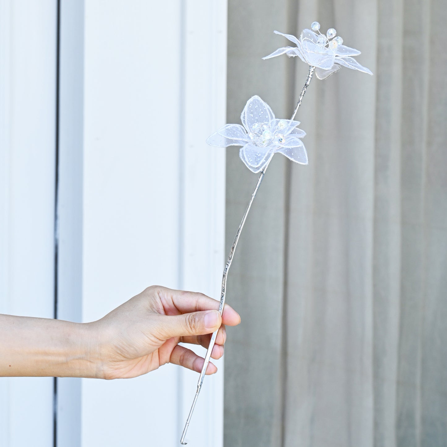 Handmade Sheer Mesh Crystal Flower Branch Picks  K149