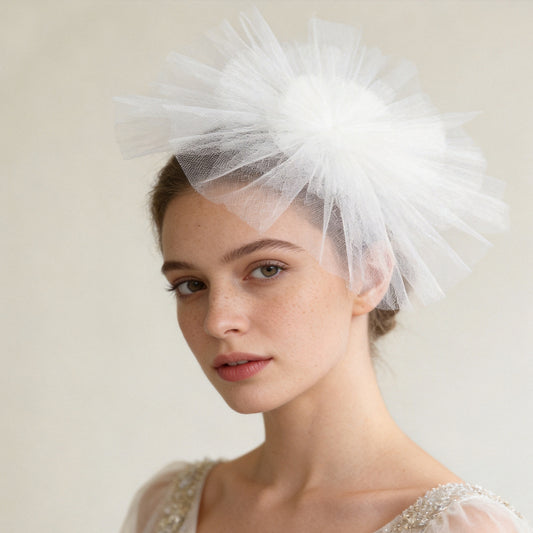 Floral Bridal Blusher Veil Multi Layer Wedding Headband Short Veil White - Bridella BMA01-I
