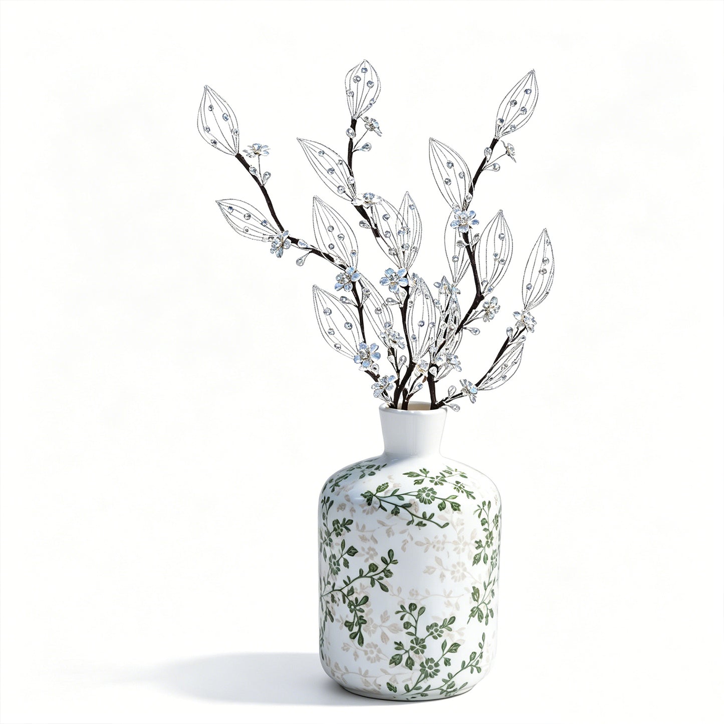 Handmade Clear Crystal Floral Branch Picks, Wire Hollow Leaf Rhinestone Flower Stems  K131
