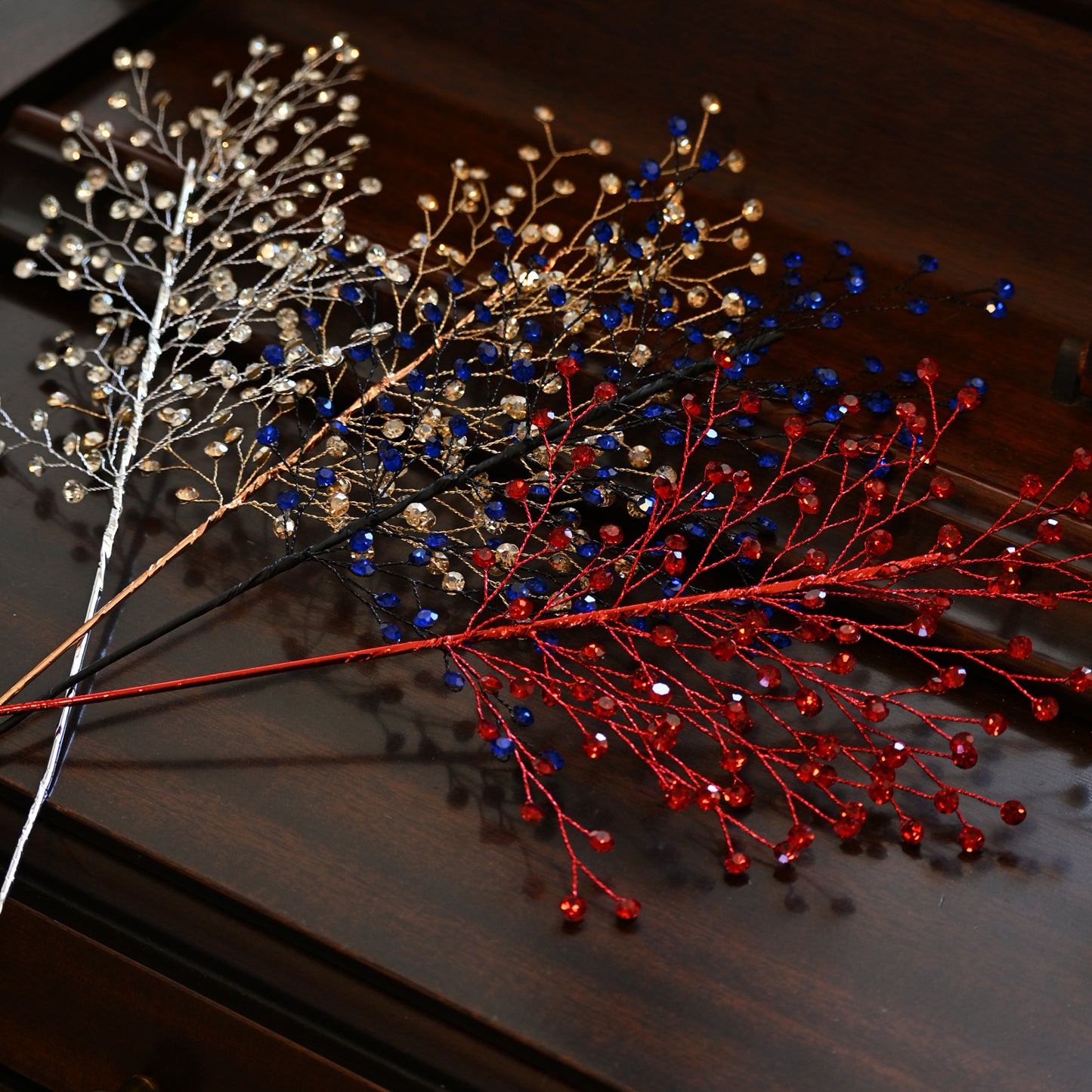 Handmade Crystal Bead Artificial Berry Branches, Multi-Color Rhinestone Wire Floral Picks k112