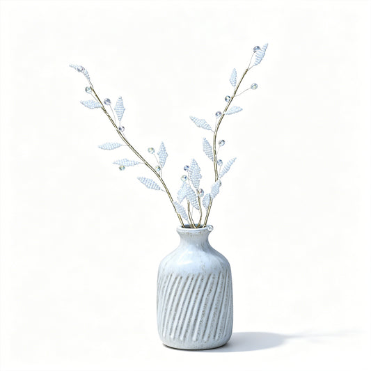 Handmade White Beaded Wheat Spike Branch Picks K167 for Wedding Centerpiece, Farmhouse Home Vase & Bridal Shower Decor