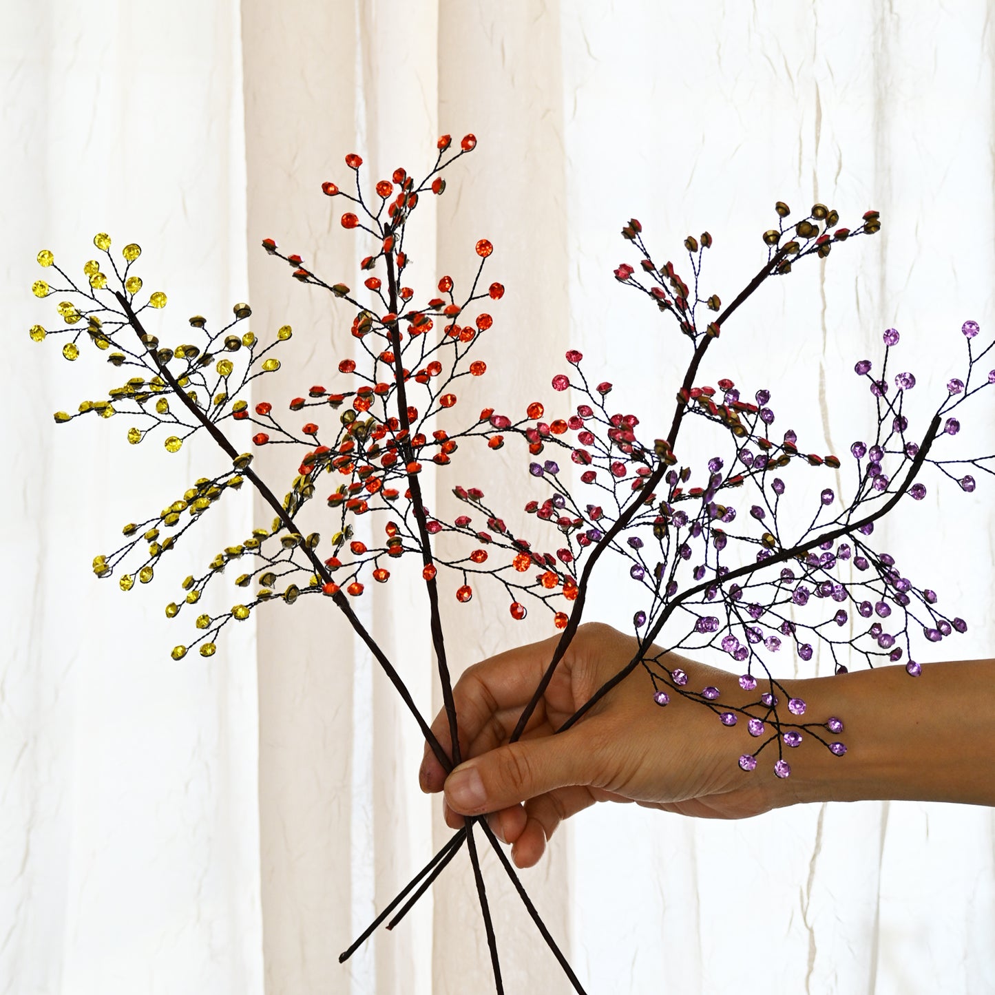 Handmade Crystal Bead Twig Branches, 4 Colors Rhinestone Berry Floral Stems for Wedding Table Centerpiece K126