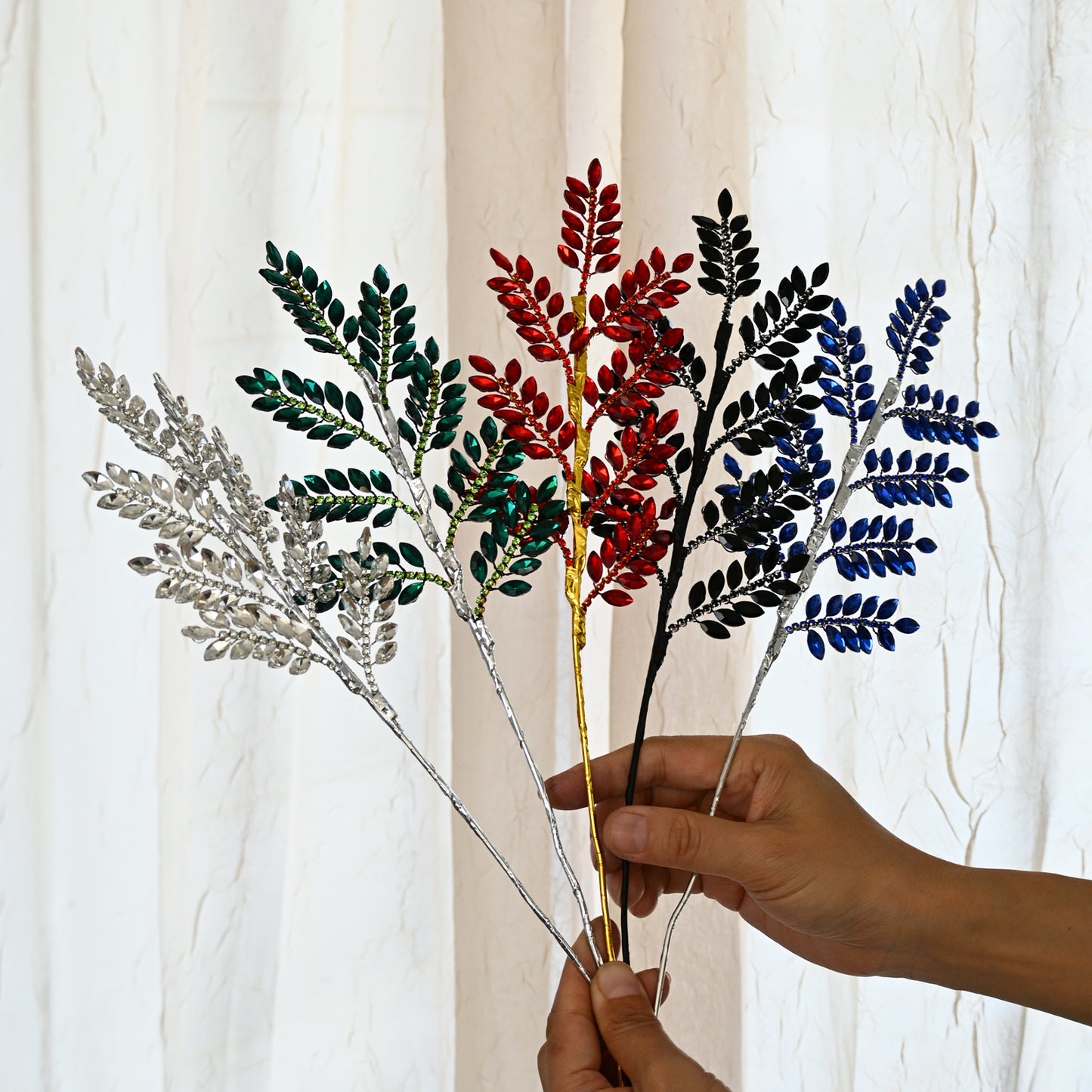 Handmade Marquise Crystal Leaf Floral Picks, Multi-Color Rhinestone Laurel Branch Stems K123