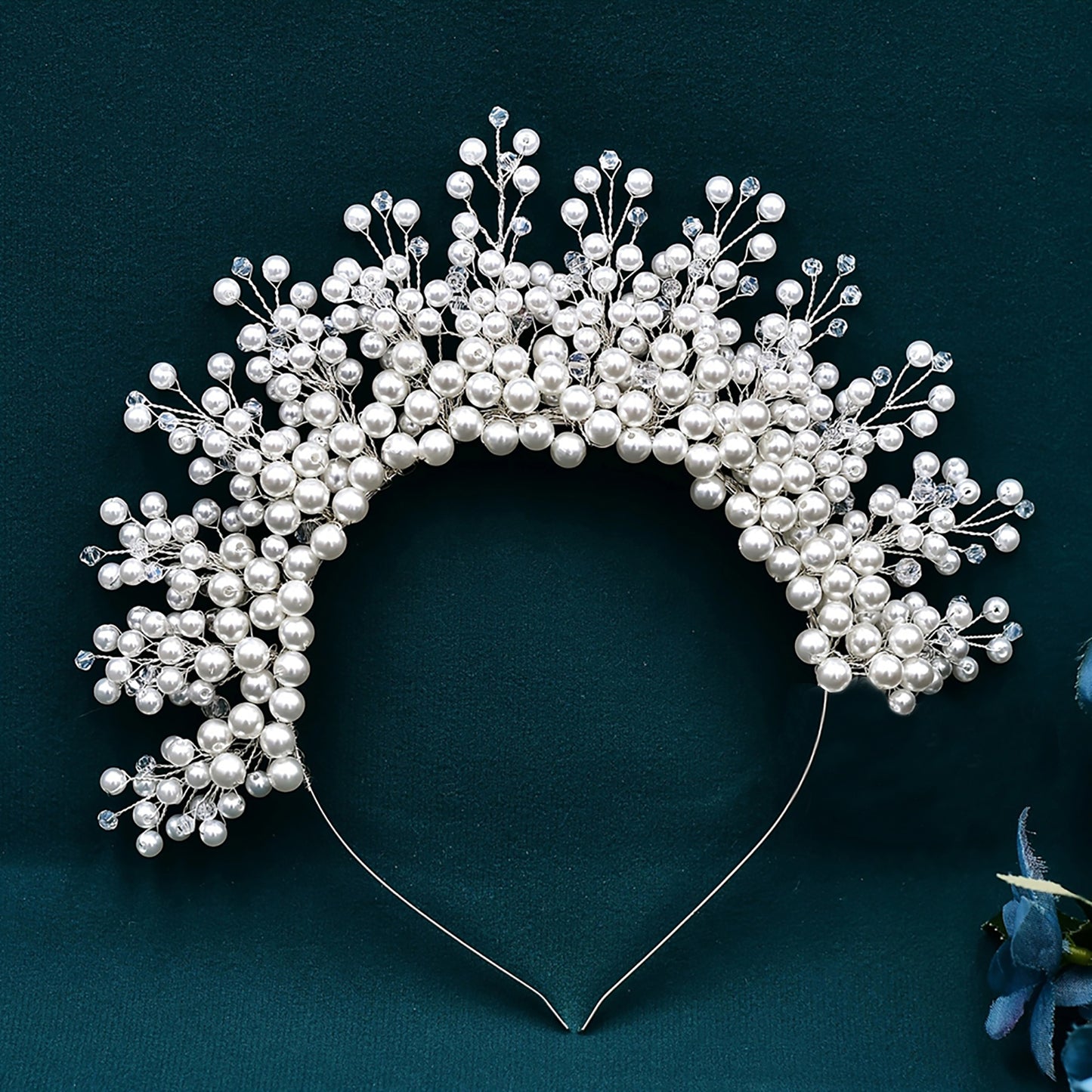 Silver Pearl Bridal Crown Wedding Hairpiece - Bridella BHP598-S