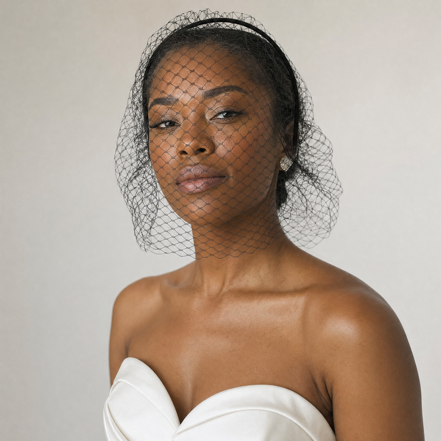 white White Mesh Headband - Bridella BVA06A-B