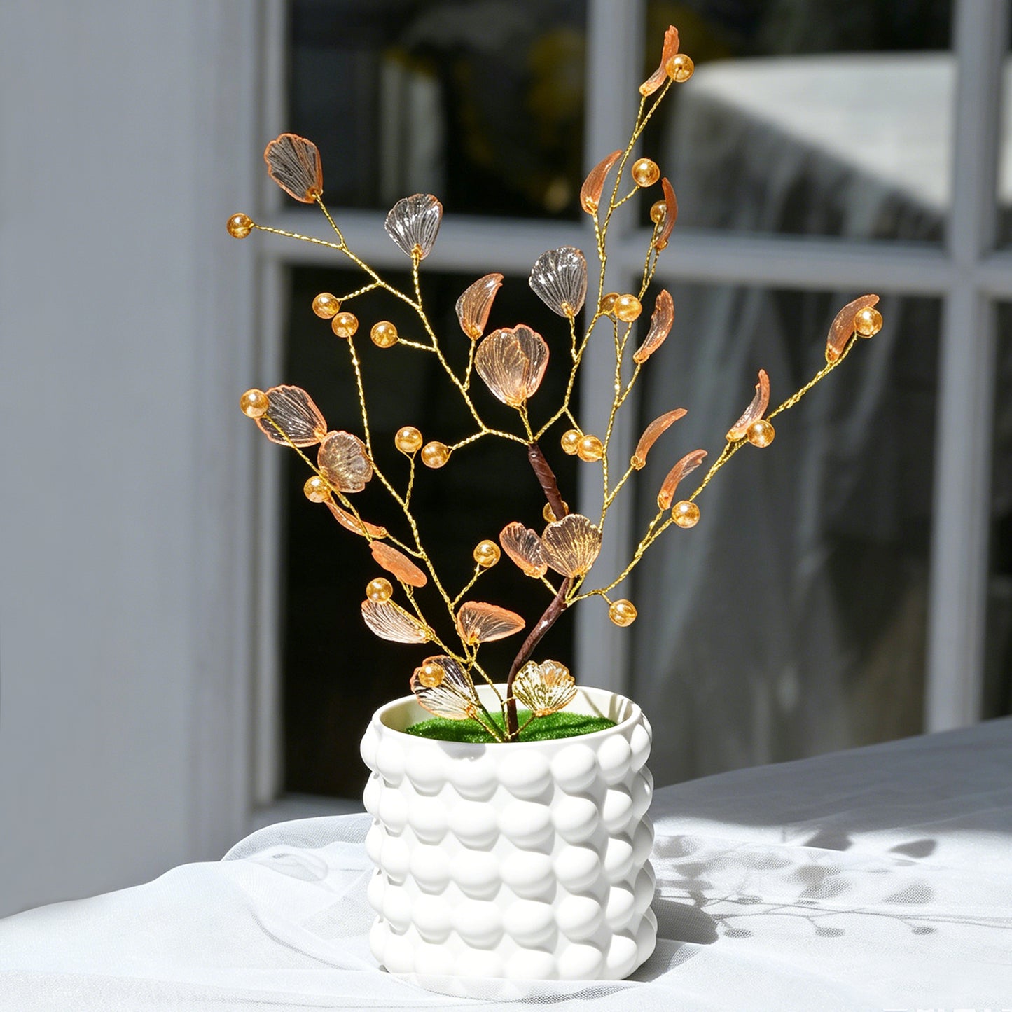 Handmade Crystal Ginkgo Leaf Tree, Artificial Flower Arrangement  L49
