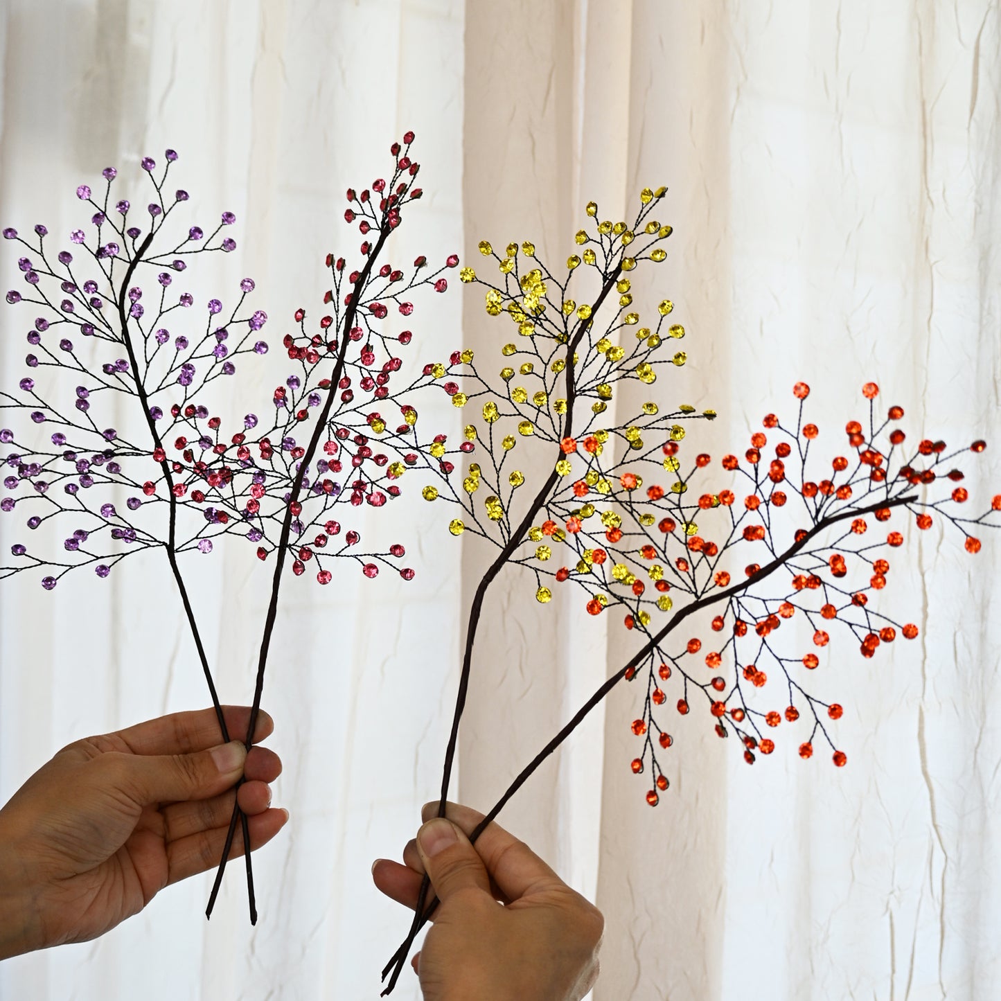Handmade Crystal Bead Twig Branches, 4 Colors Rhinestone Berry Floral Stems for Wedding Table Centerpiece K126