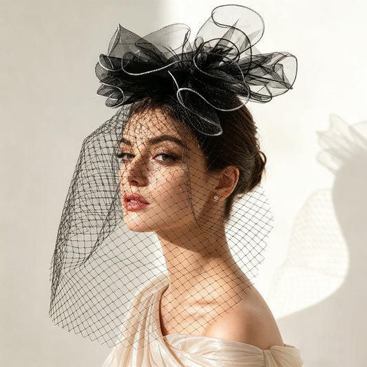 Black Floral Birdcage Bridal Blusher Veil Wedding Hair Accessory Vintage Face Veil - Bridella BMA02-B