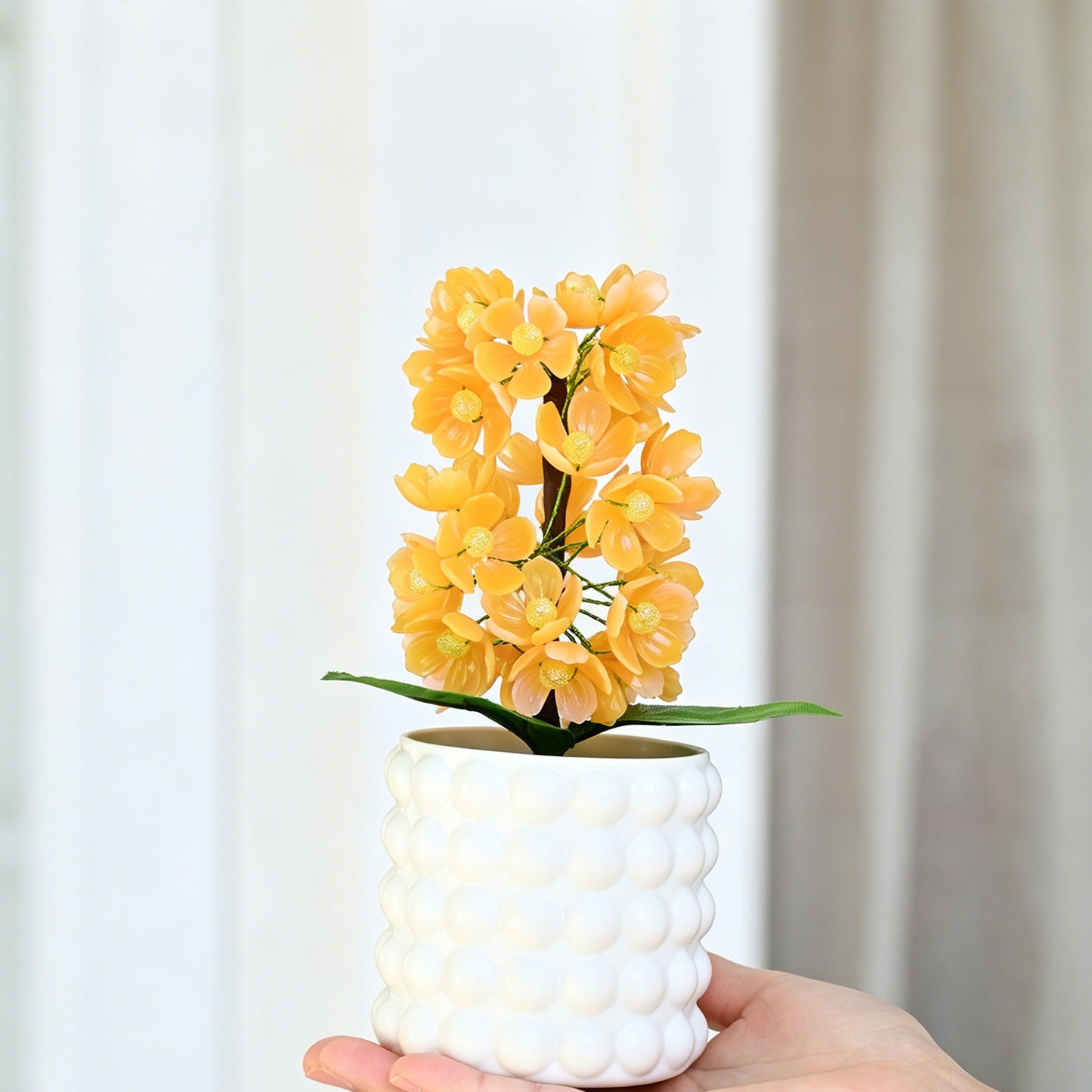 Handmade Yellow Hydrangea Flower Picks, Potted Faux Floral Arrangement L20