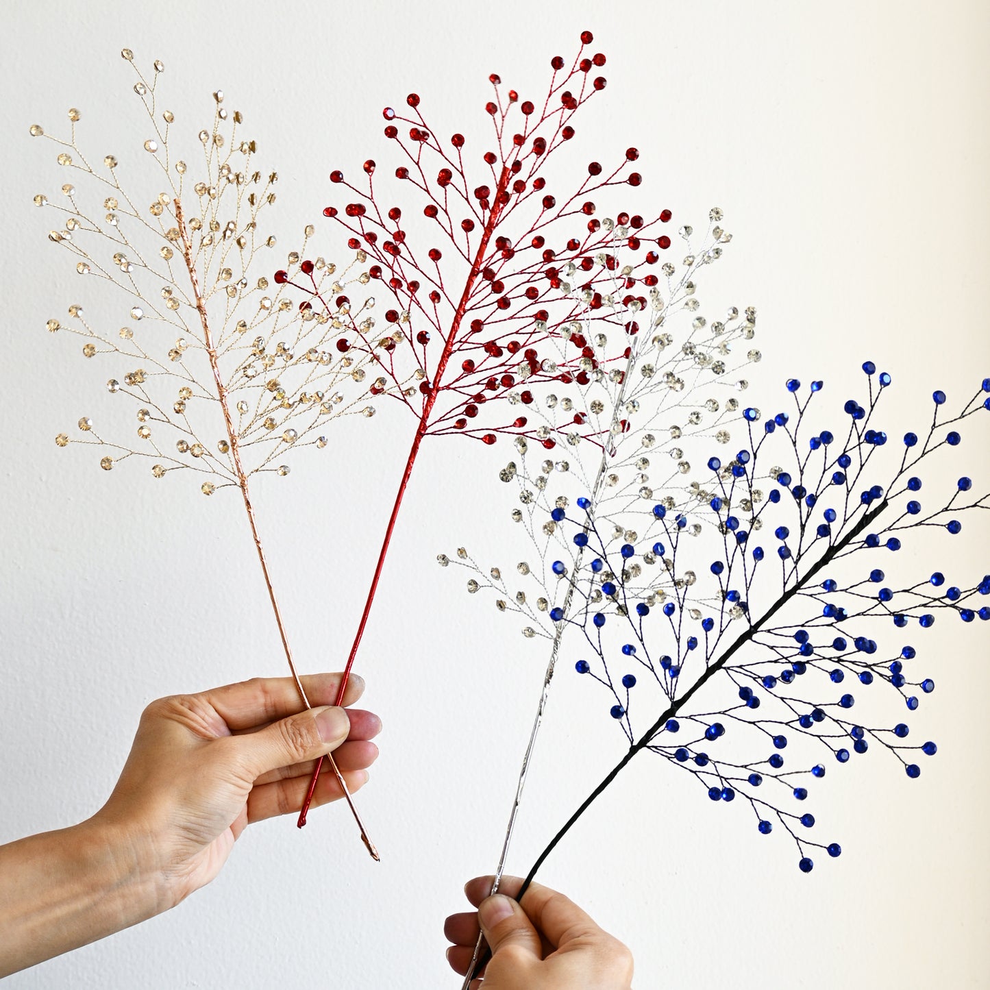 Handmade Crystal Bead Artificial Berry Branches, Multi-Color Rhinestone Wire Floral Picks k112