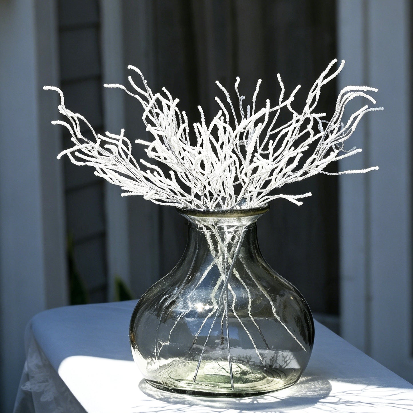Handmade White Beaded Twig Branch Picks, Wire Wrapped Artificial Sprig Floral Stems K140