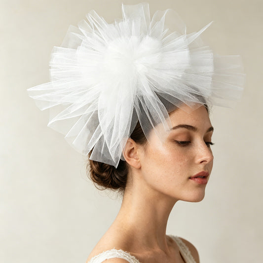 Floral Bridal Blusher Veil Multi Layer Wedding Headband Short Veil White - Bridella BMA01-I
