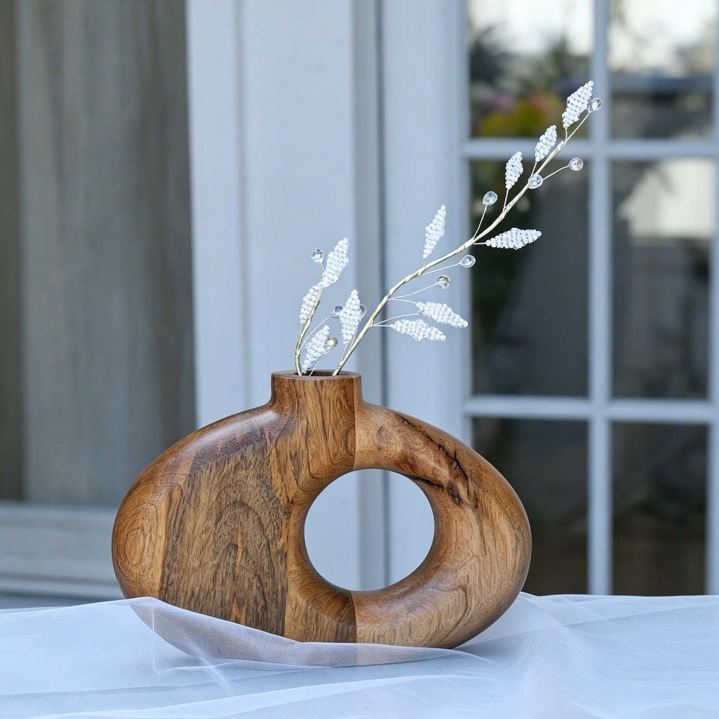 Handmade White Beaded Wheat Spike Branch Picks K167 for Wedding Centerpiece, Farmhouse Home Vase & Bridal Shower Decor