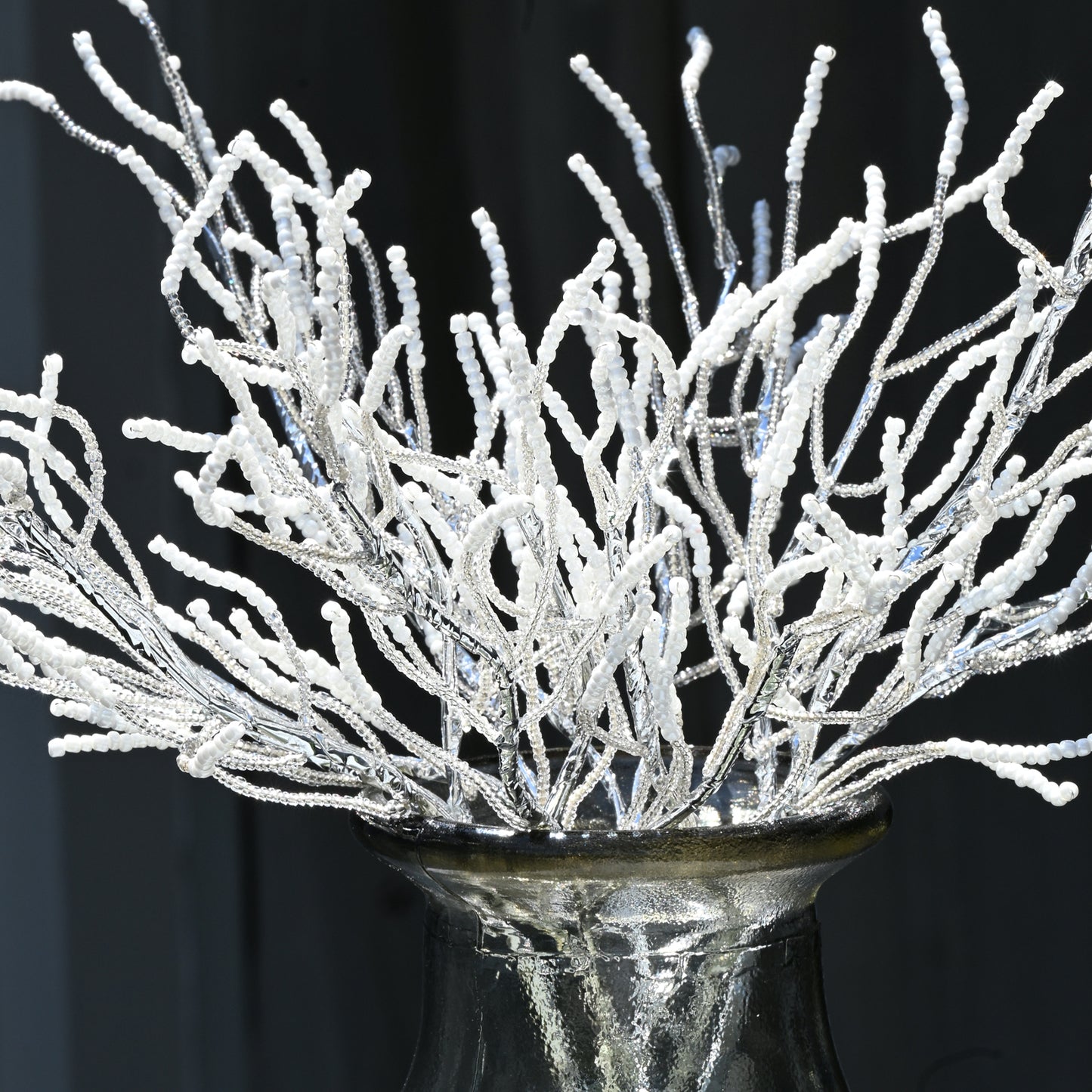 Handmade White Beaded Twig Branch Picks, Wire Wrapped Artificial Sprig Floral Stems K140