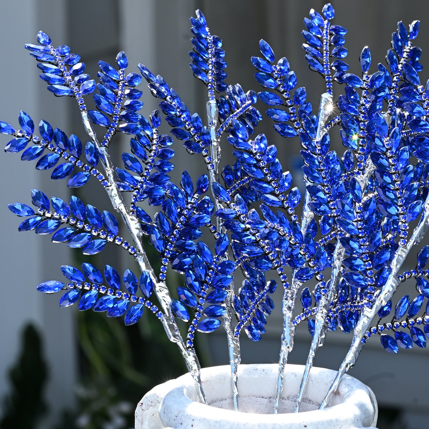 Handmade Marquise Crystal Leaf Floral Picks, Multi-Color Rhinestone Laurel Branch Stems K123