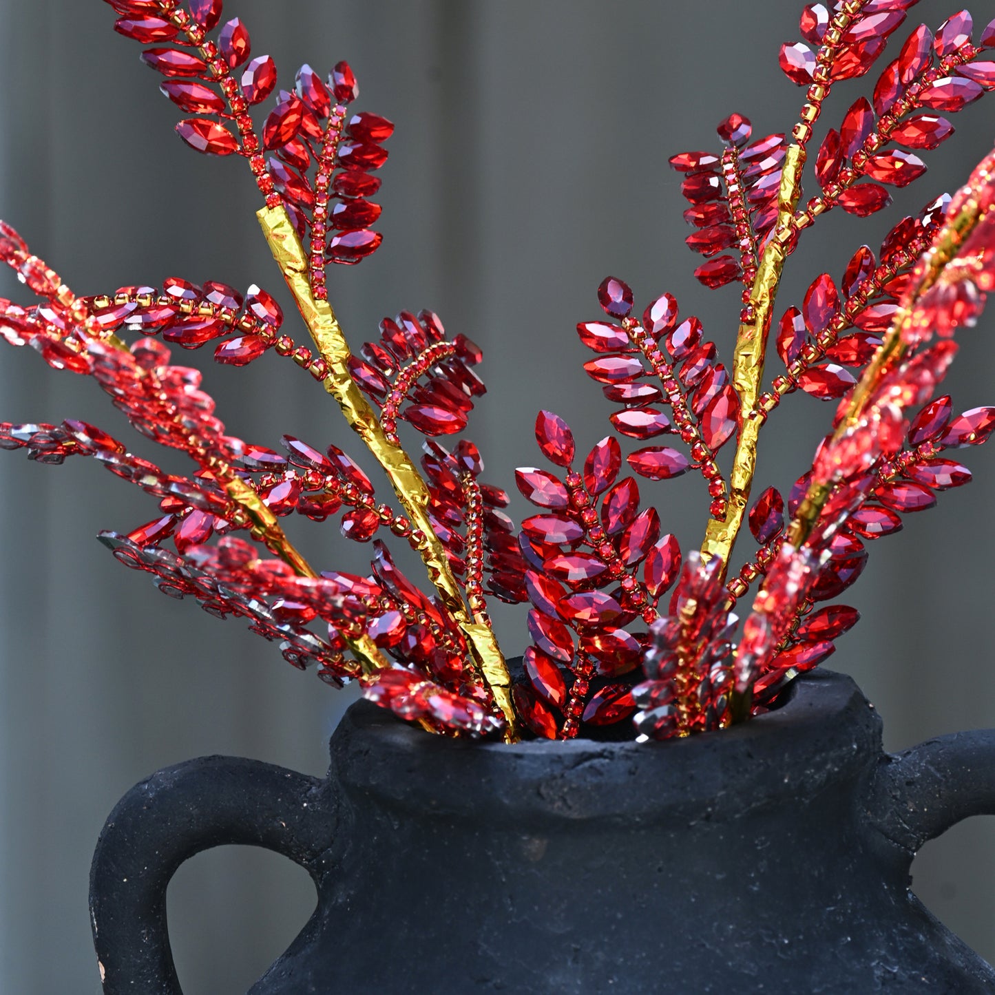 Handmade Marquise Crystal Leaf Floral Picks, Multi-Color Rhinestone Laurel Branch Stems K123