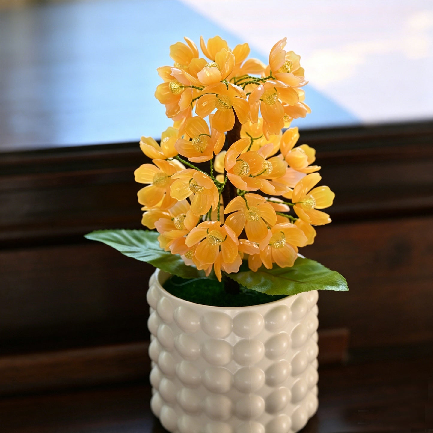 Handmade Yellow Hydrangea Flower Picks, Potted Faux Floral Arrangement L20