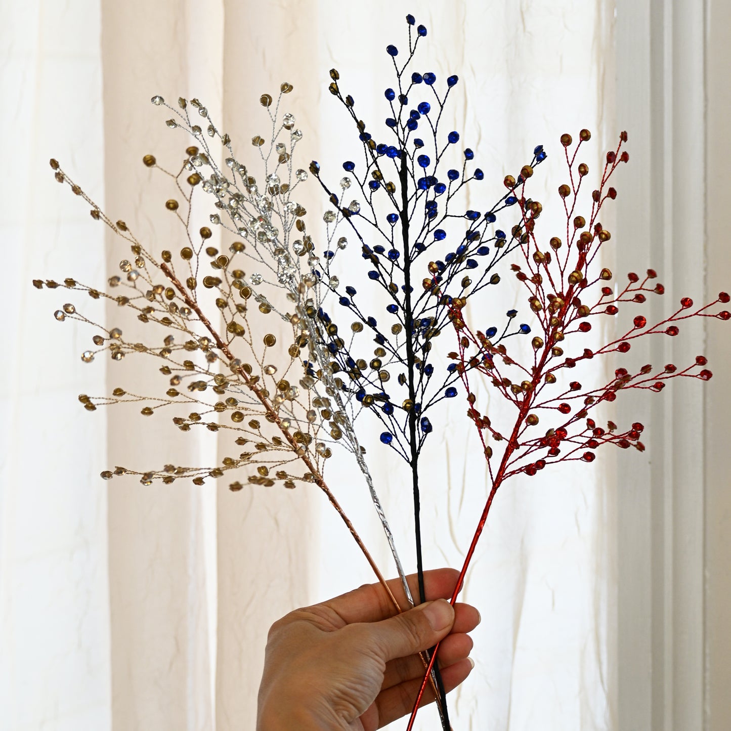 Handmade Crystal Bead Artificial Berry Branches, Multi-Color Rhinestone Wire Floral Picks k112