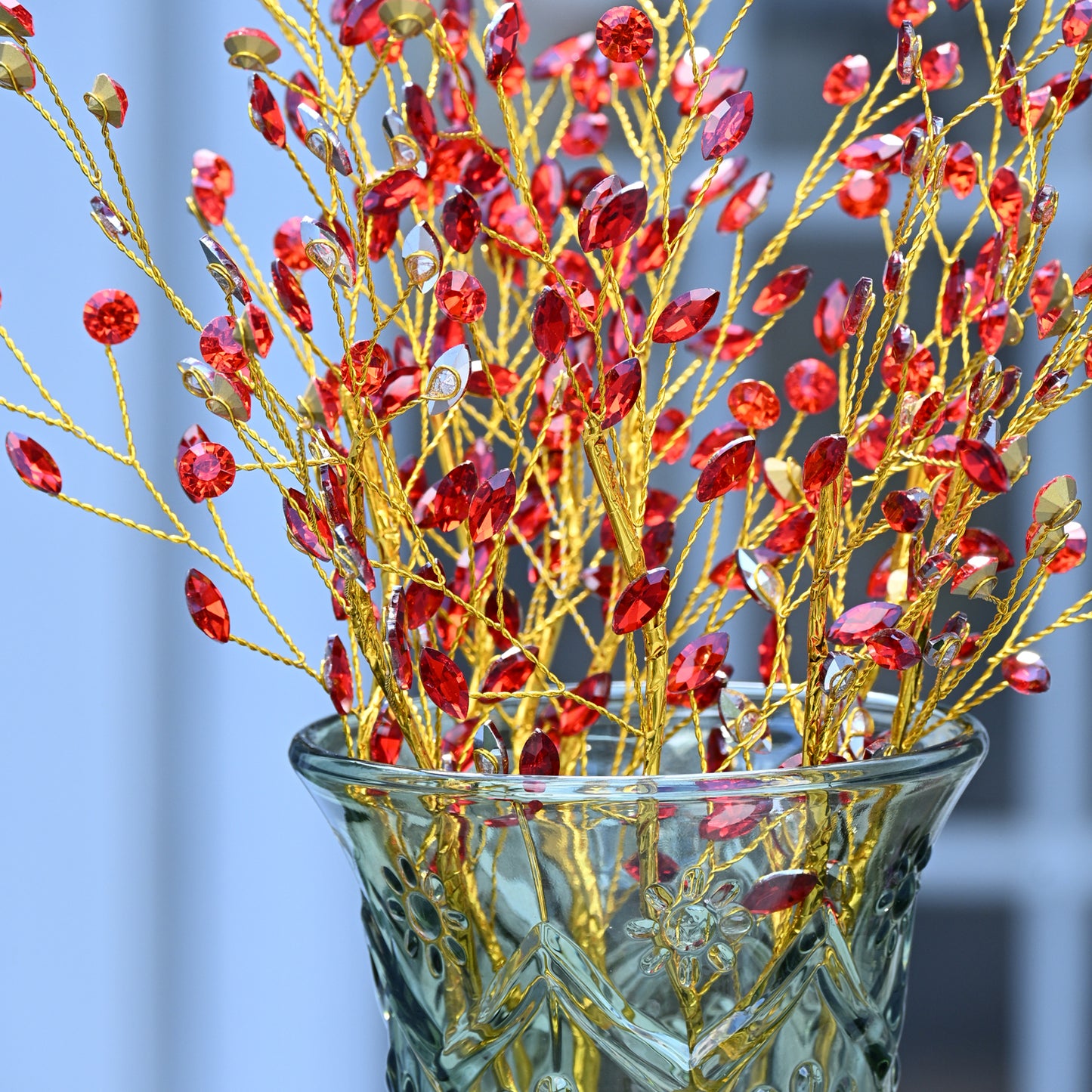 Handmade Marquise Crystal Twig Branches, Gold Wire Rhinestone Floral Picks K127