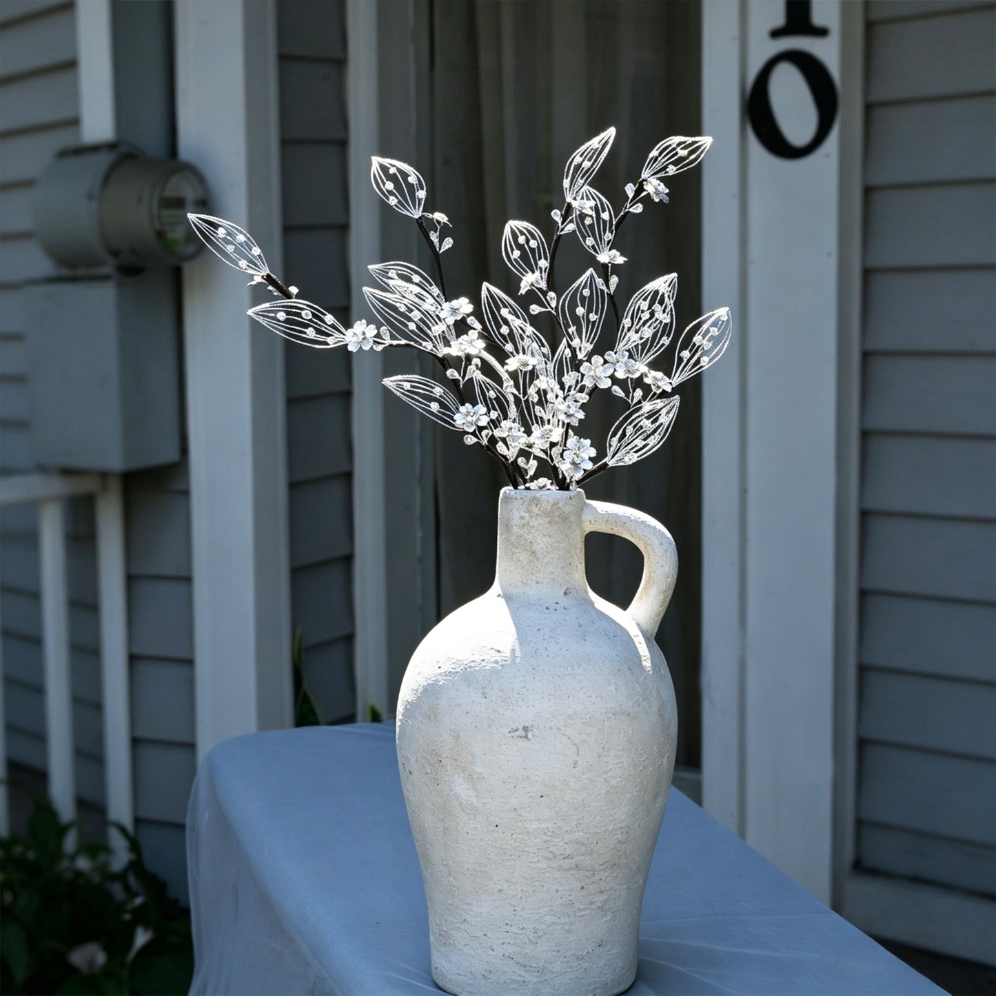 Handmade Clear Crystal Floral Branch Picks, Wire Hollow Leaf Rhinestone Flower Stems  K131