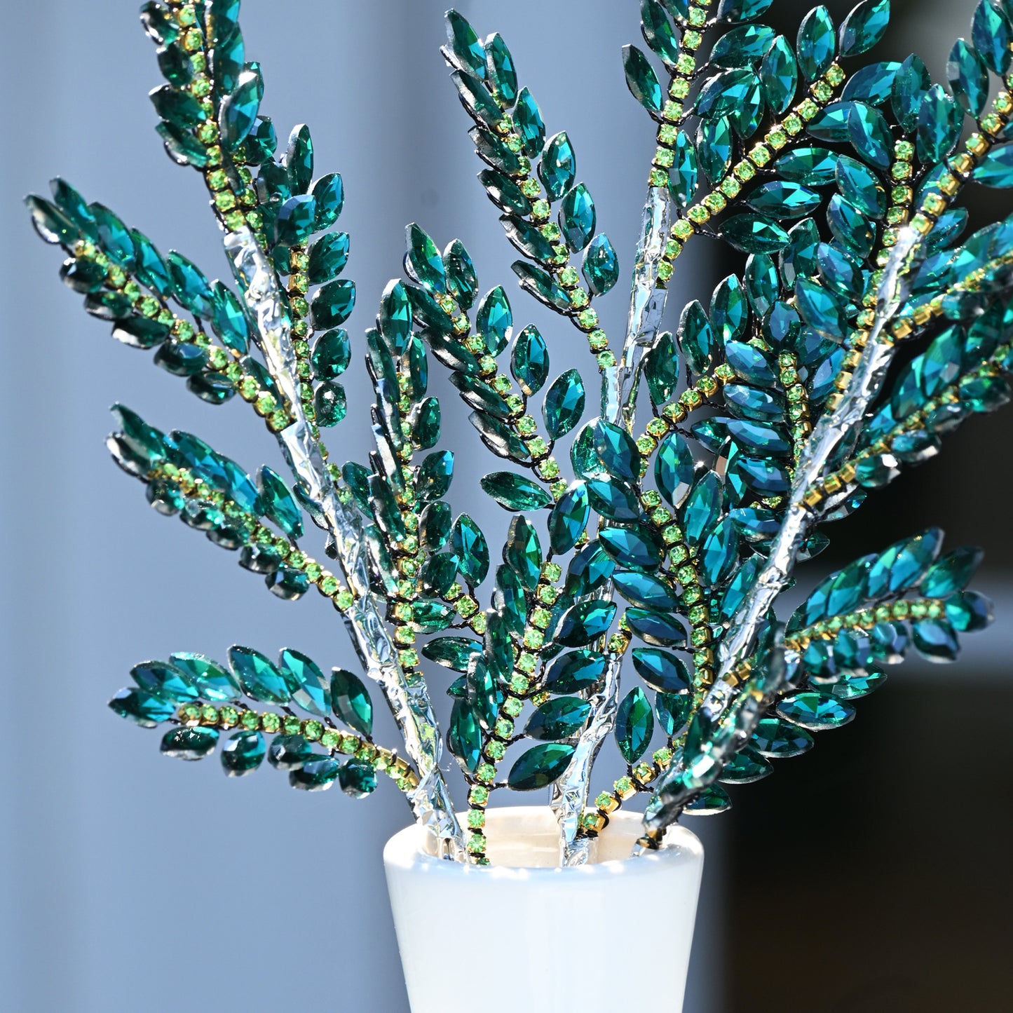 Handmade Marquise Crystal Leaf Floral Picks, Multi-Color Rhinestone Laurel Branch Stems K123