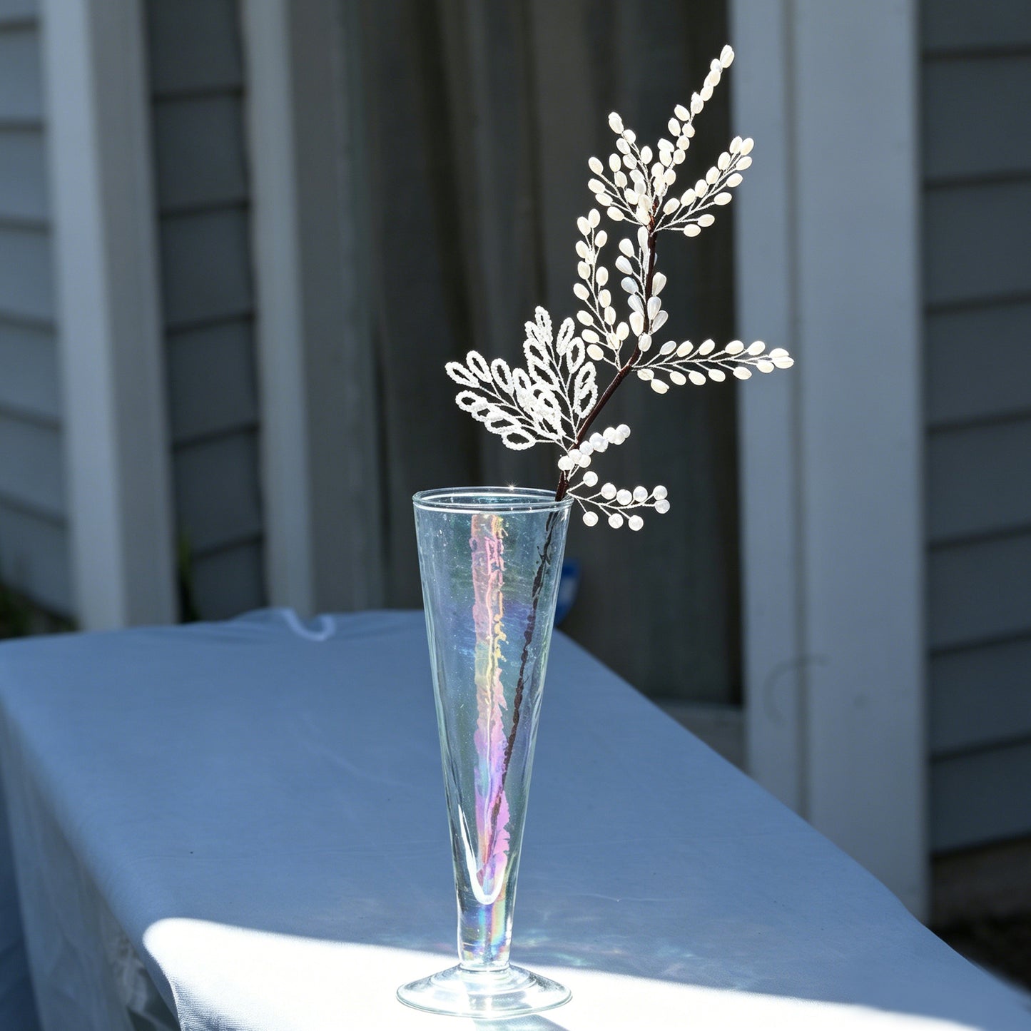 Handmade White Pearl Beaded Leaf Branch Picks, Faux Pearl Floral Stem K130