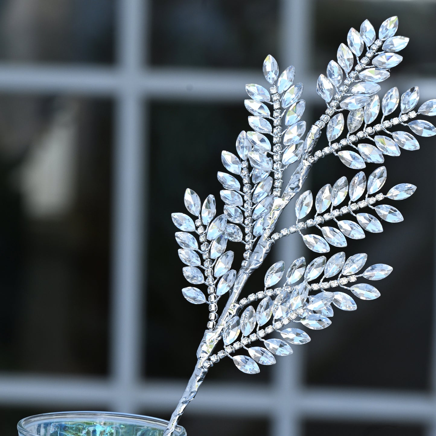 Handmade Marquise Crystal Leaf Floral Picks, Multi-Color Rhinestone Laurel Branch Stems K123