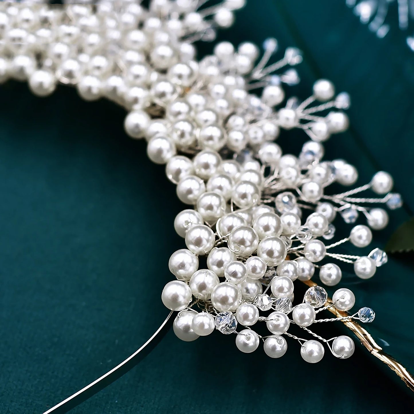 Silver Pearl Bridal Crown Wedding Hairpiece - Bridella BHP598-S