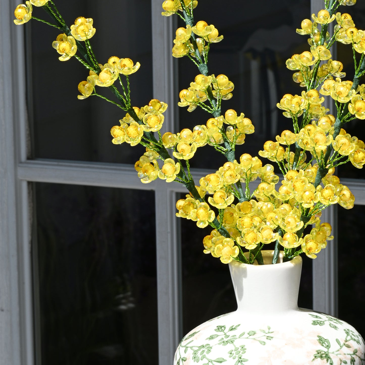 Artificial Yellow Crystal Beaded Acacia Flower Stem K03