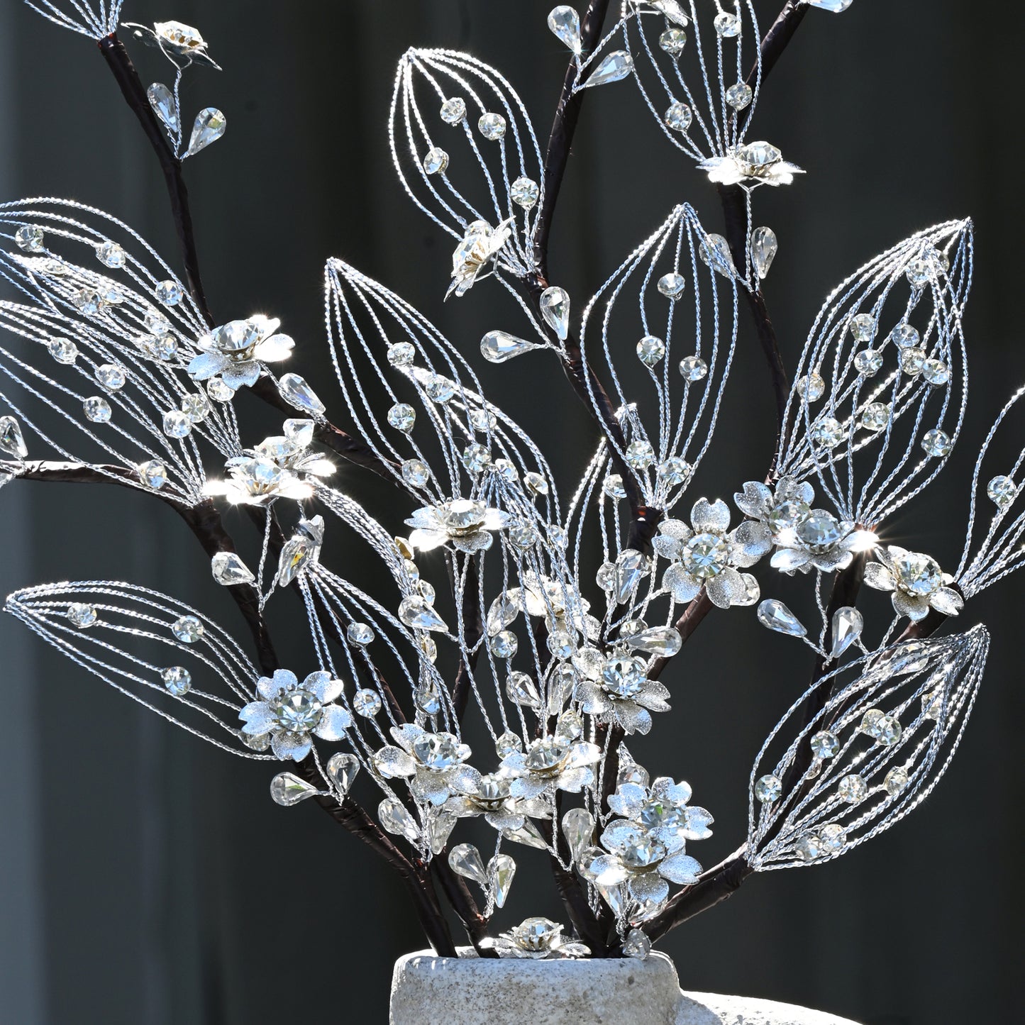 Handmade Clear Crystal Floral Branch Picks, Wire Hollow Leaf Rhinestone Flower Stems  K131