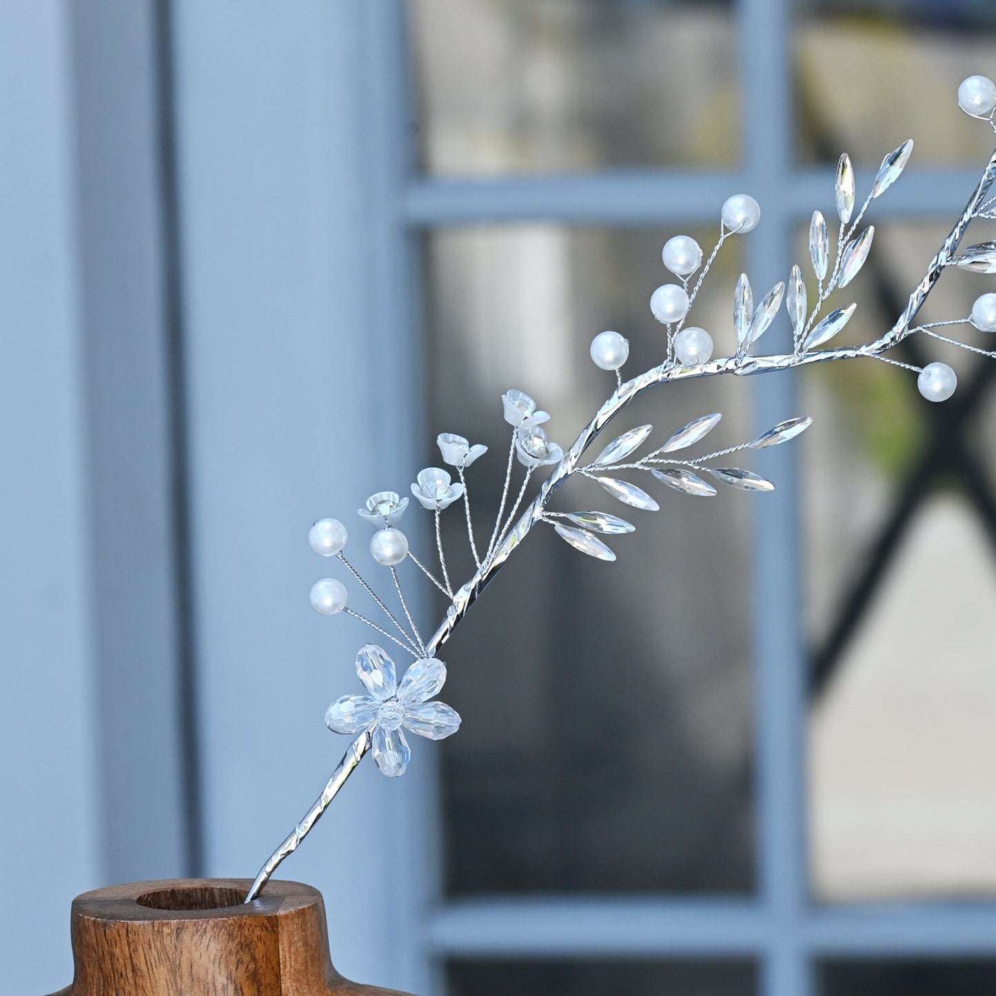 Handmade Silver Pearl & Crystal Leaf Branch Picks K159