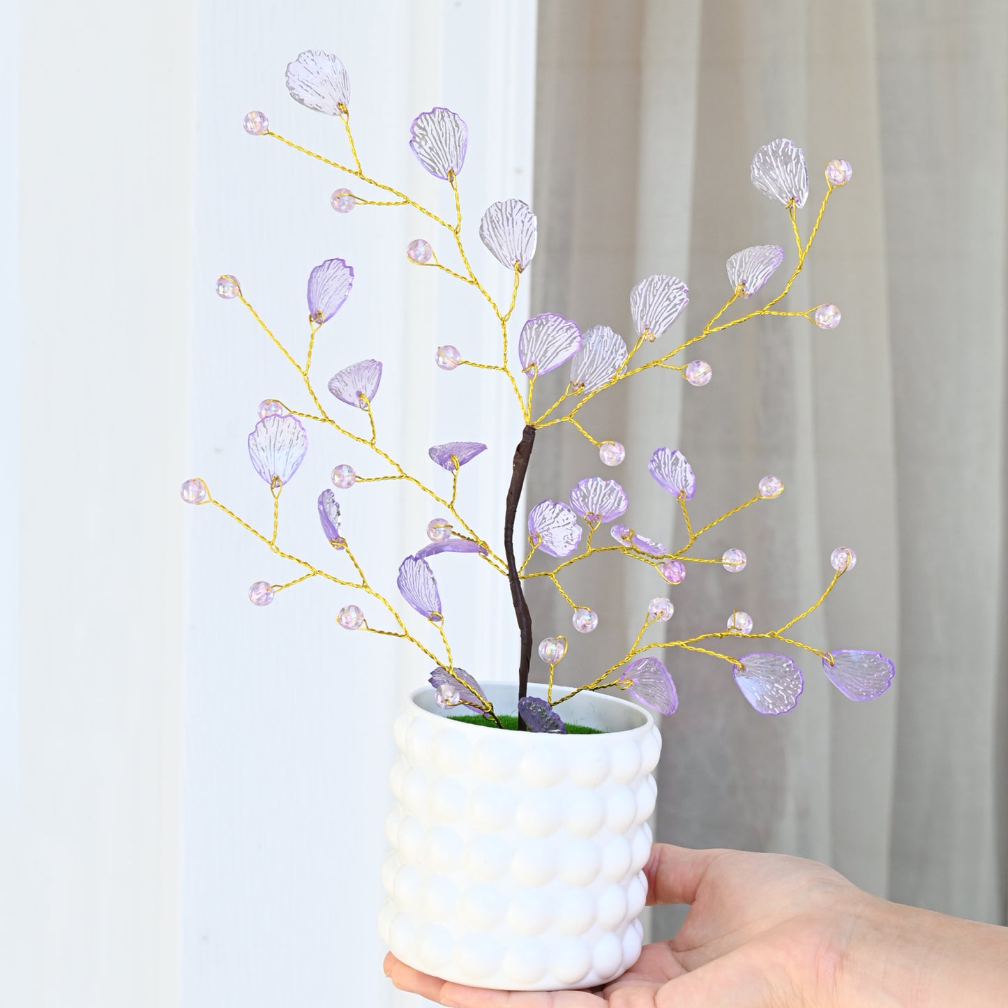 Handmade Crystal Ginkgo Leaf Tree, Artificial Flower Arrangement  L49