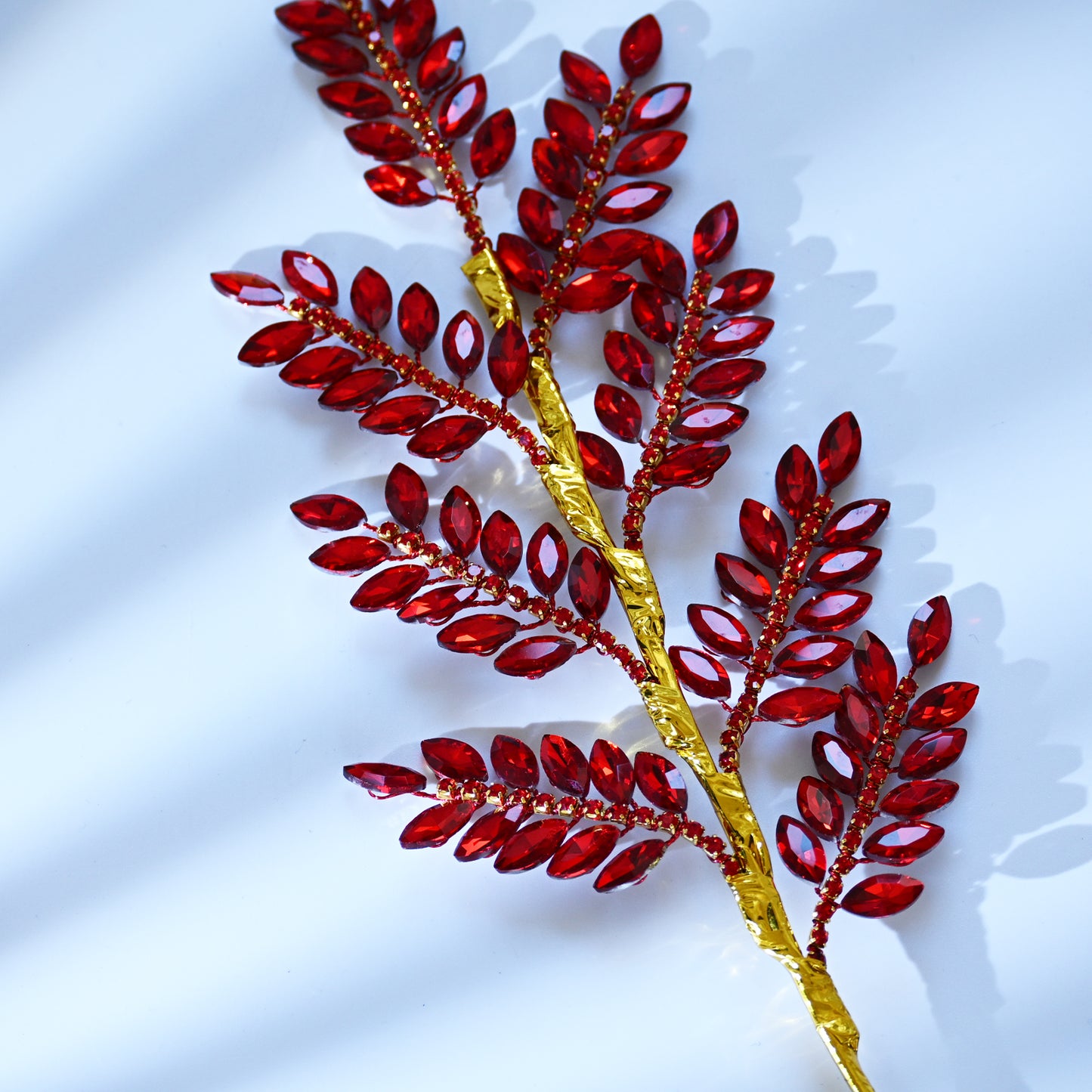 Handmade Marquise Crystal Leaf Floral Picks, Multi-Color Rhinestone Laurel Branch Stems K123