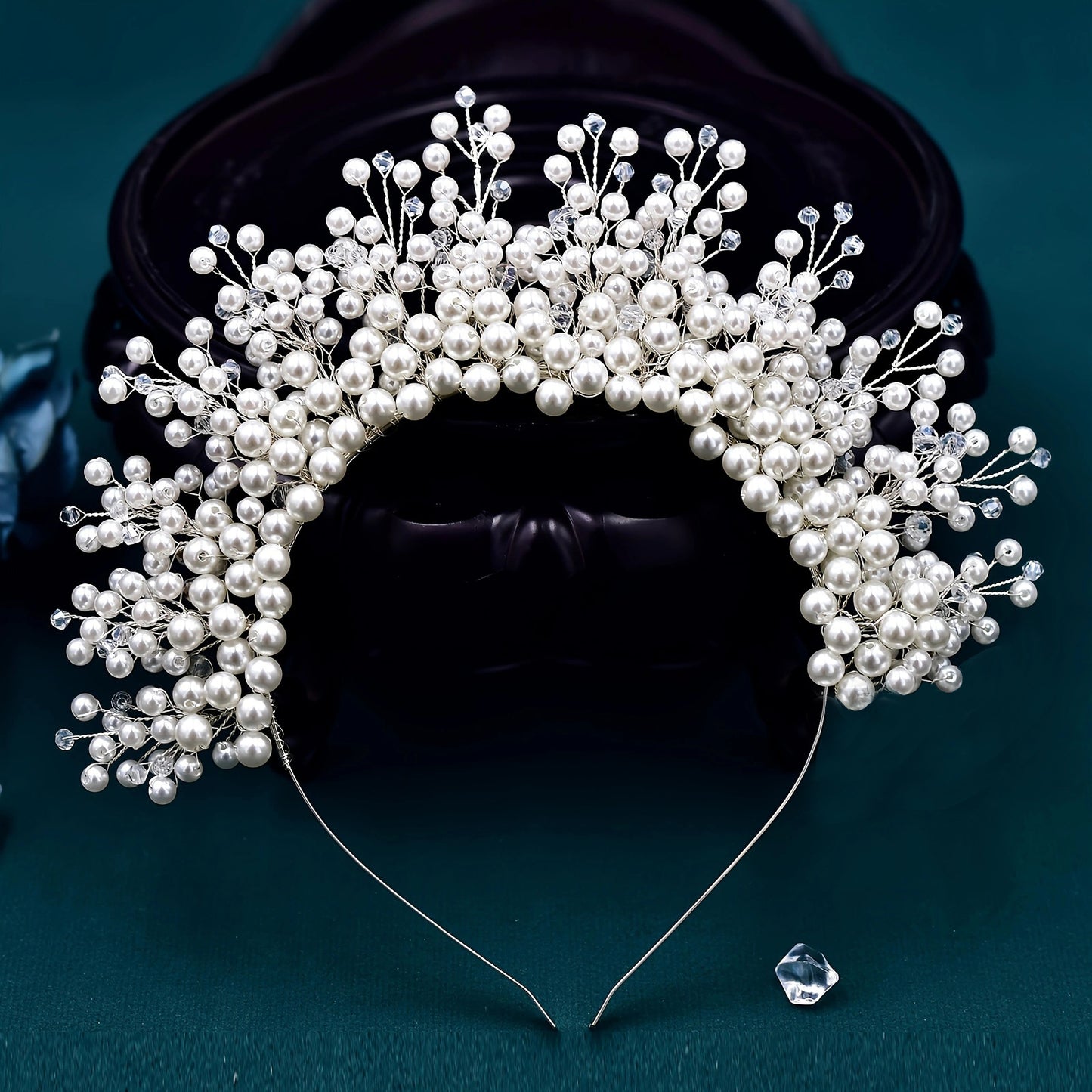 Silver Pearl Bridal Crown Wedding Hairpiece - Bridella BHP598-S