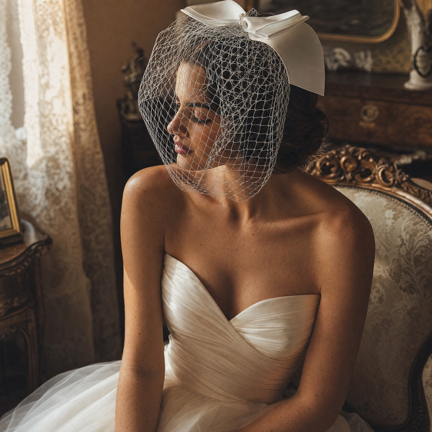 Hot Sale High Quality White Bowknot Mesh Veil Prom Party Hair Comb Veil Bridal Wedding Birdcage Veil - Bridella BVA03