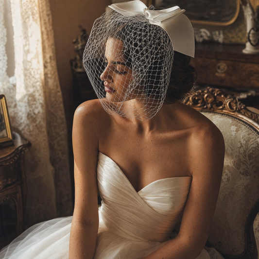 Hot Sale High Quality White Bowknot Mesh Veil Prom Party Hair Comb Veil Bridal Wedding Birdcage Veil - Bridella BVA03