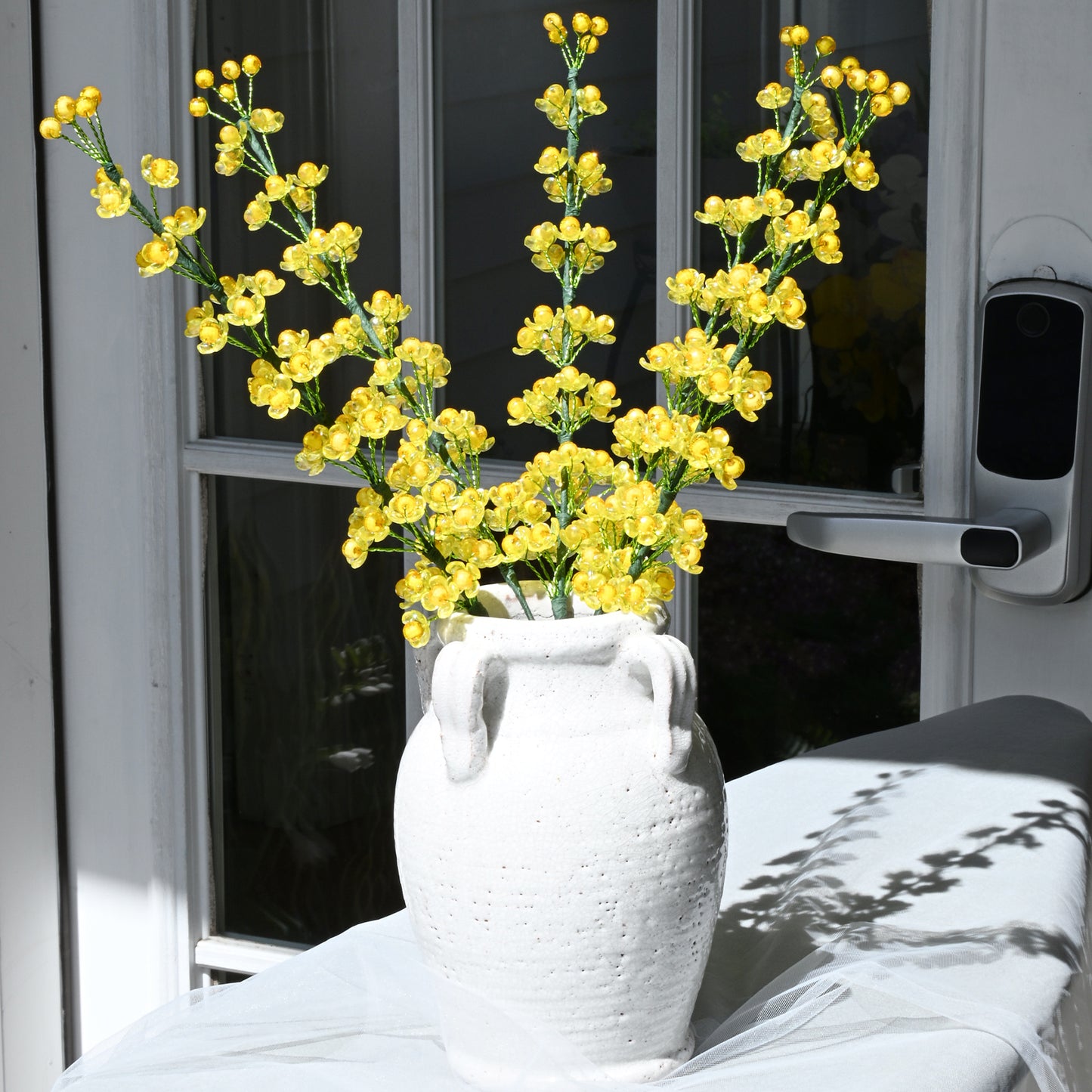 Artificial Yellow Crystal Beaded Acacia Flower Stem K03