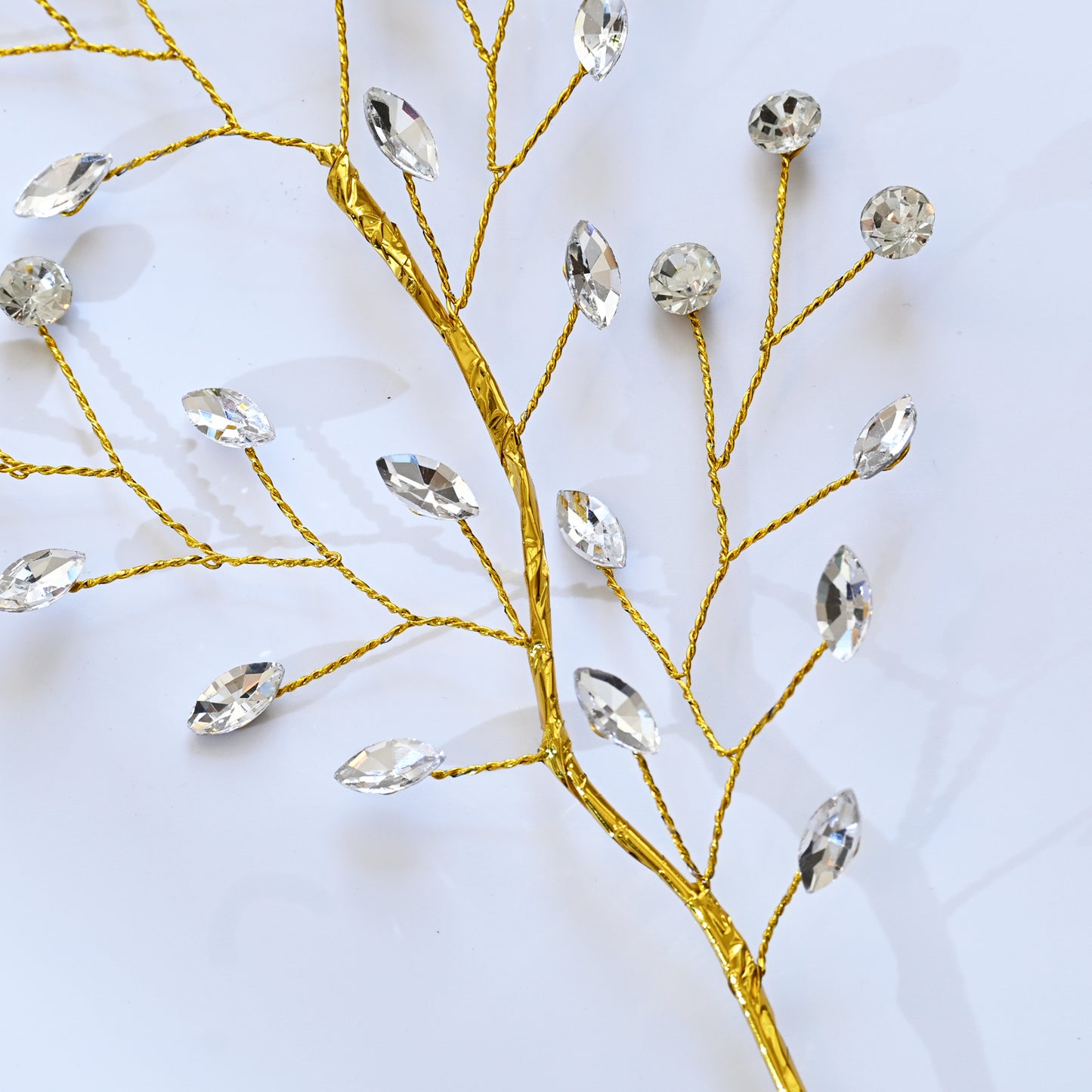 Handmade Marquise Crystal Twig Branches, Gold Wire Rhinestone Floral Picks K127