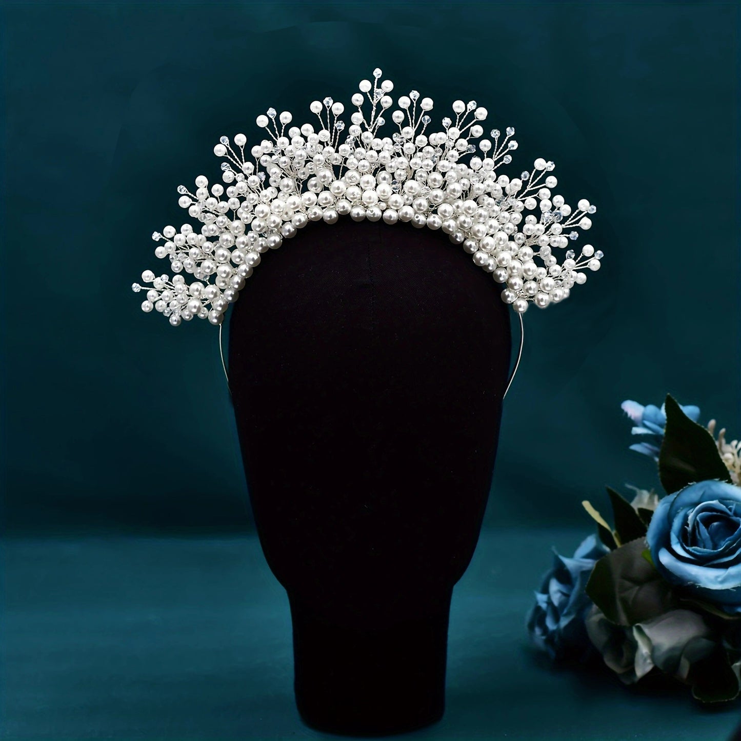 Silver Pearl Bridal Crown Wedding Hairpiece - Bridella BHP598-S