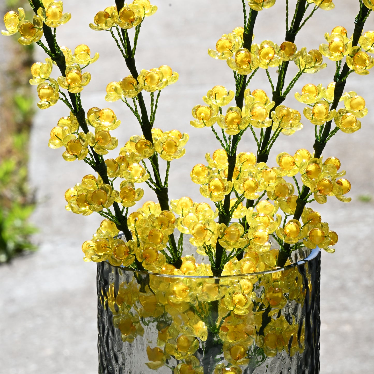 Artificial Yellow Crystal Beaded Acacia Flower Stem K03