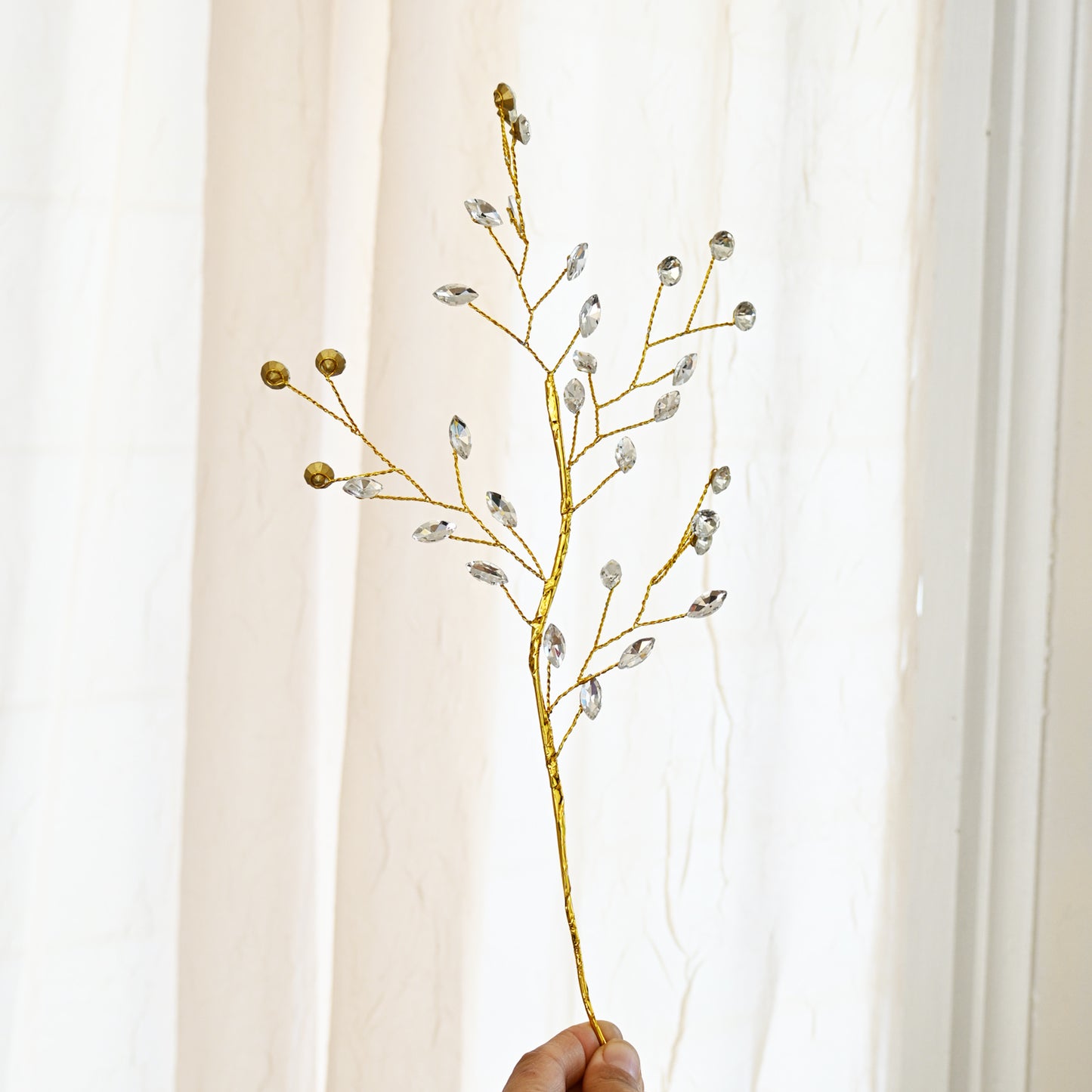 Handmade Marquise Crystal Twig Branches, Gold Wire Rhinestone Floral Picks K127
