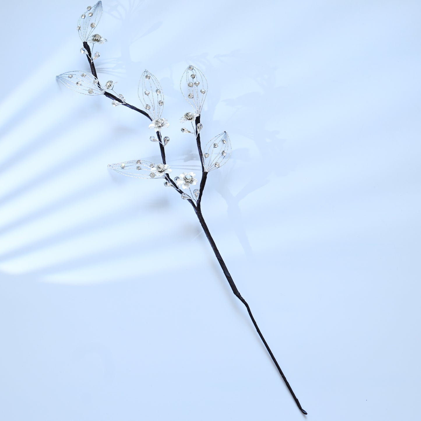 Handmade Clear Crystal Floral Branch Picks, Wire Hollow Leaf Rhinestone Flower Stems  K131