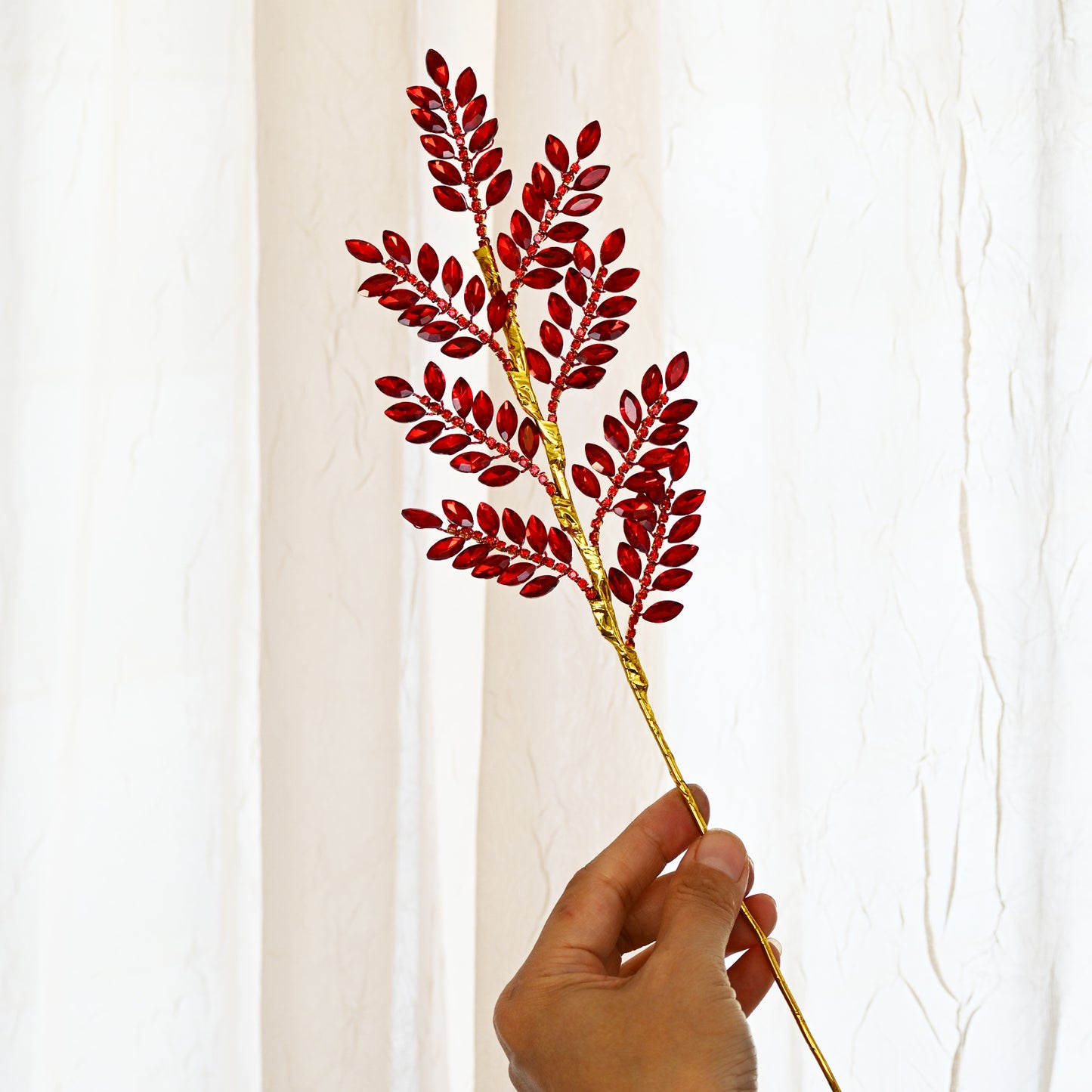 Handmade Marquise Crystal Leaf Floral Picks, Multi-Color Rhinestone Laurel Branch Stems K123