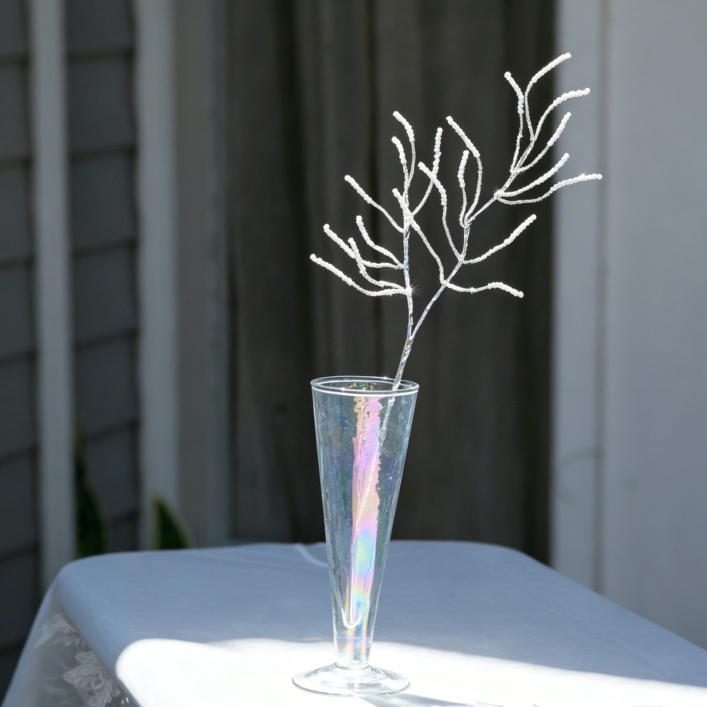 Handmade White Beaded Twig Branch Picks, Wire Wrapped Artificial Sprig Floral Stems K140