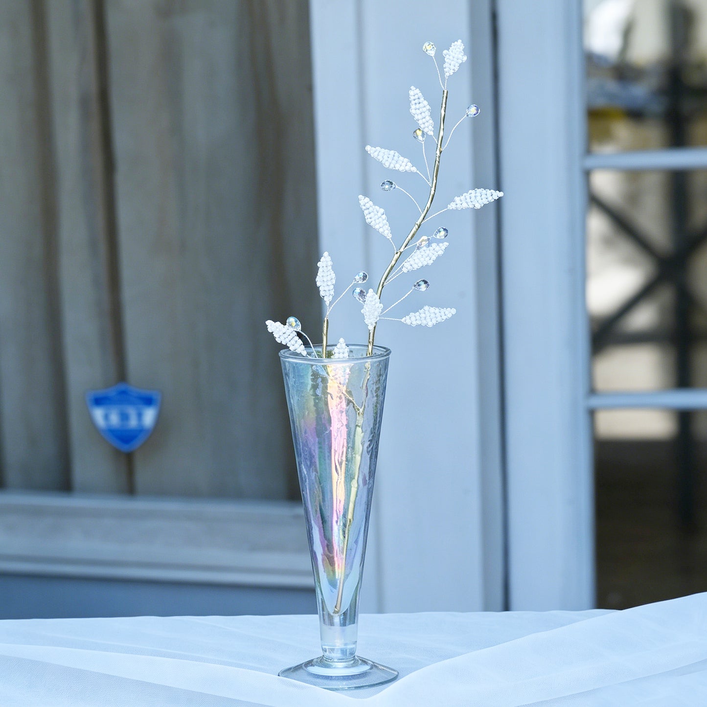 Handmade White Beaded Wheat Spike Branch Picks K167 for Wedding Centerpiece, Farmhouse Home Vase & Bridal Shower Decor